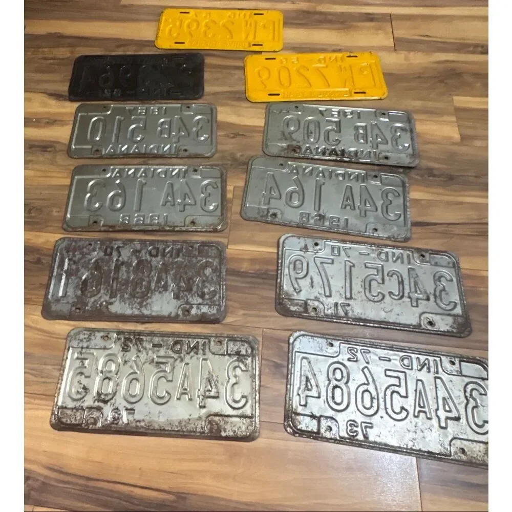 Lot of 11 Vintage Indiana License Plates 1957 1959 1962 1967 1968 1970 1972